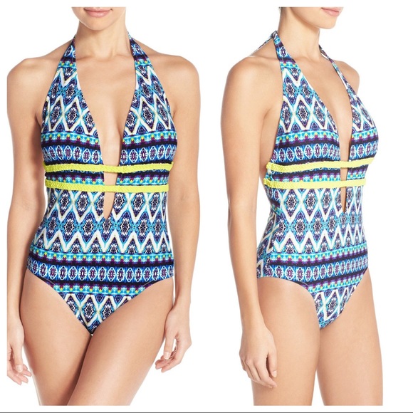 Jessica Simpson One Piece Plunge Swimsuit - Picture 1 of 11